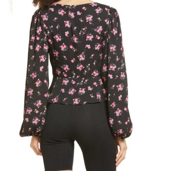 NEW AFRM Hart Floral Print Peplum Cutout Top Bohemian Nordstrom Bell Sleeve Boho - Picture 2 of 14